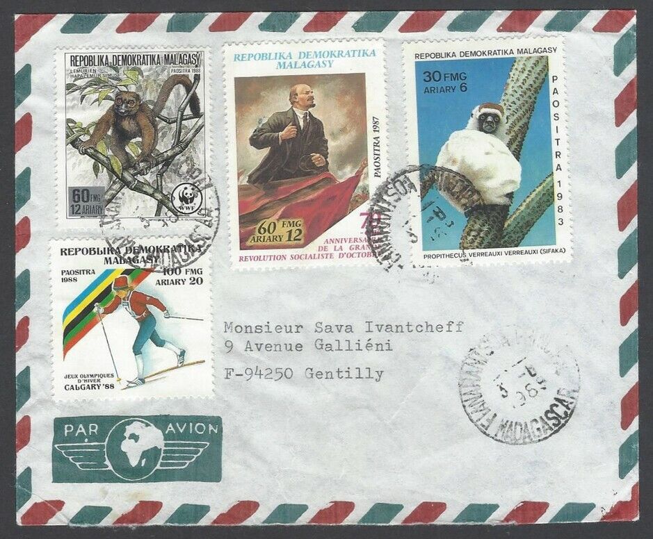 Aop Malagasy #836, Etc. On 1988 Cover To France