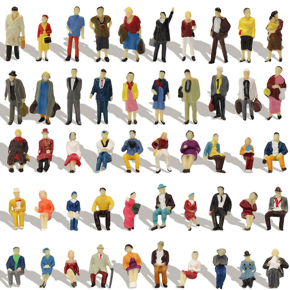 100pcs Ho Scale Seated Standing People 1:87 Figures Passenger 50 Different Poses